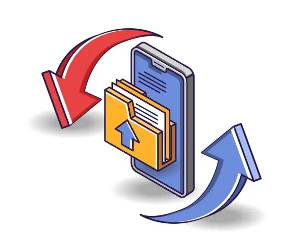 Vector illustration of Flat isometric concept illustration. circulation of sending data folder