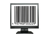 LCD screen with bar code of a non-existent product