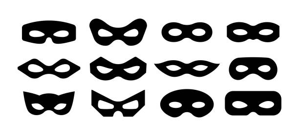 마스크 슈퍼 히어로 카니발 또는 악당 벡터 아이콘 세트. - superhero identity heroes mask stock illustrations