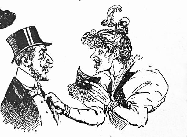 ストーブパイプの帽子をかぶった男が、マスクを外して首輪を掴んだ女性を見つめる - stovepipe hat点のイラスト素材／クリップアート素材／マンガ素材／アイコン素材