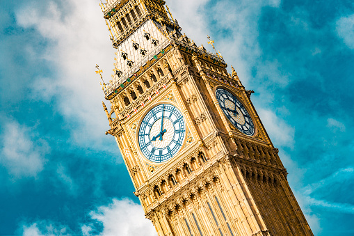 Close-up on Big Ben on a cloudy day