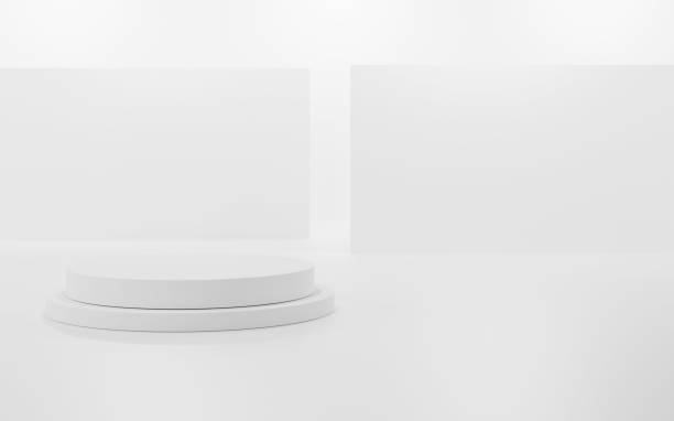 istock 3d render of minimalist podium in white gray studio and lighting for product display. 1399914864