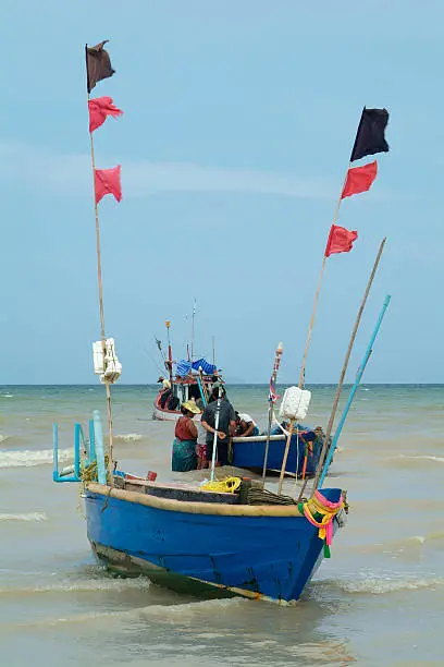 Fishing-boats off the beach of Na Jomtien, Chonburi province, Thailand