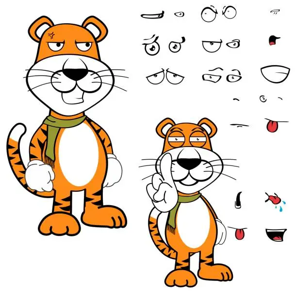 Vector illustration of grupy tiger cartoon kawaii expressions pack