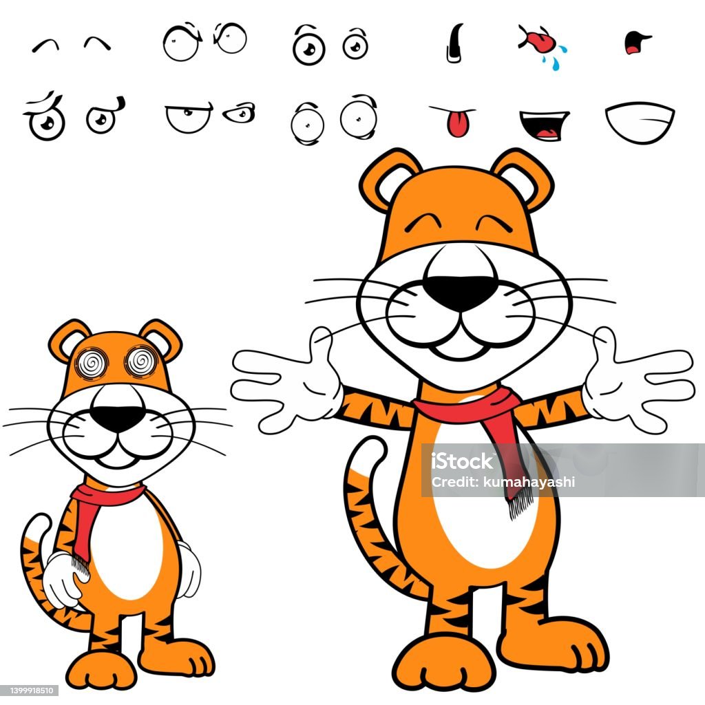 Ilustración de Divertido Paquete De Expresiones Kawaii De Dibujos Animados  De Tigre De Pie y más Vectores Libres de Derechos de Alegre - iStock