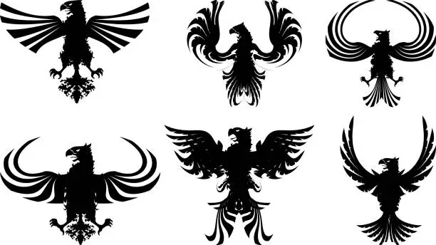 Vector illustration of eagle emblem crest icon sticker pack collection