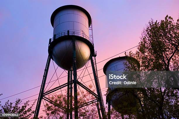 Watertowers At Sunset Stock Photo - Download Image Now - Chico - California, Tower, Pink Color