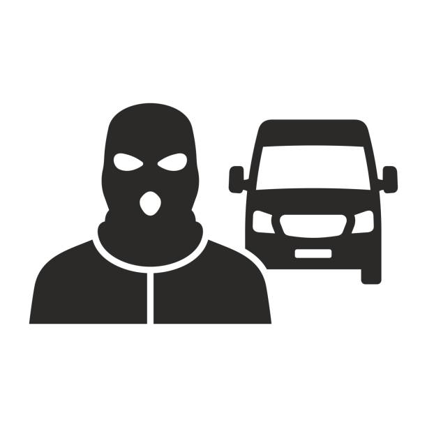 車泥棒アイコン。盗まれたバン。山賊。犯罪。 - thief burglary burglar symbol点のイラスト素材／クリップアート素材／マンガ素材／アイコン素材