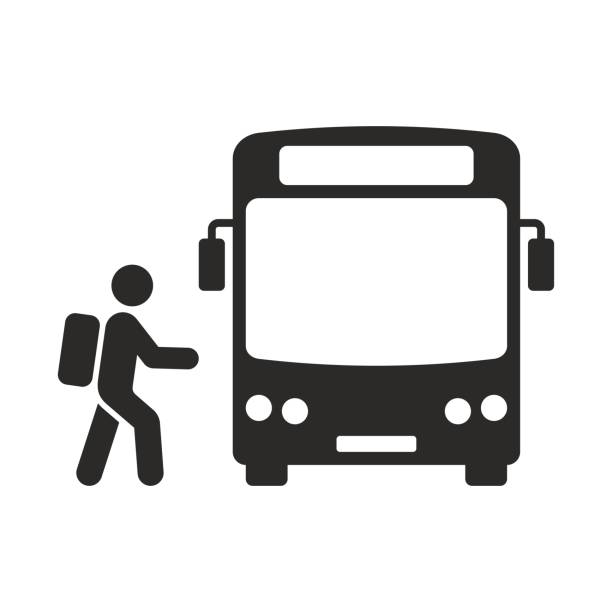 illustrazioni stock, clip art, cartoni animati e icone di tendenza di icona dello scuolabus. trasporto pubblico. allenatore. - on bus