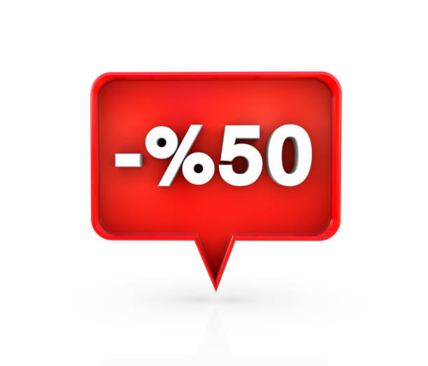 3D speech bubble - 50% discount Text stock photo