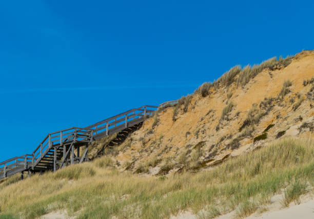 Wooden pier on the shoreline with a shift in slope