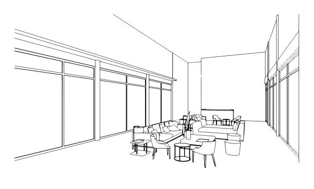 istock line drawing of living room,Modern design,3d rendering 1399921595