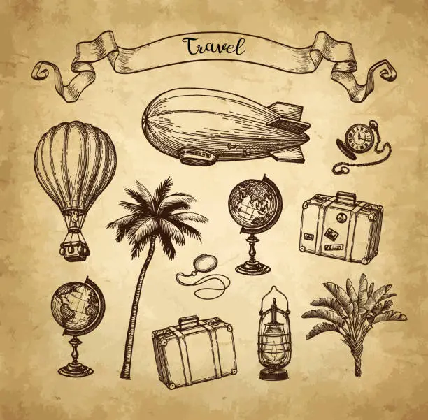 Vector illustration of Vintage travel set.