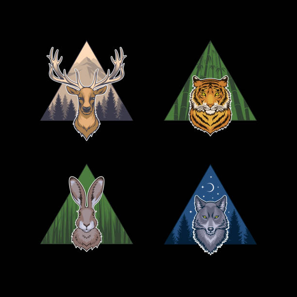 istock Wild animals vector set. Deer, tiger, hare and wolf in the landscapes background. 1399925634