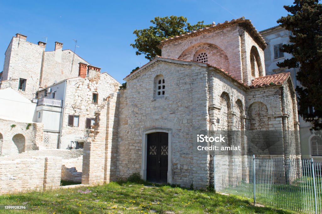 Small Byzantine church Church of Santa Maria Formosa in Pula, Croatia, small Byzantine church Architecture Stock Photo