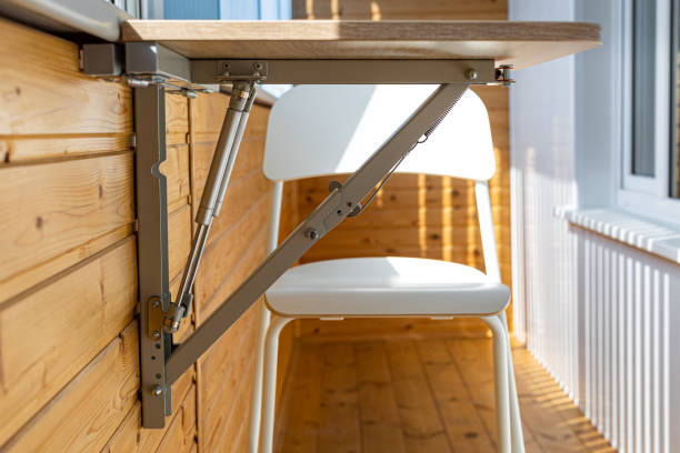 folding table in the unfolded position on the balcony