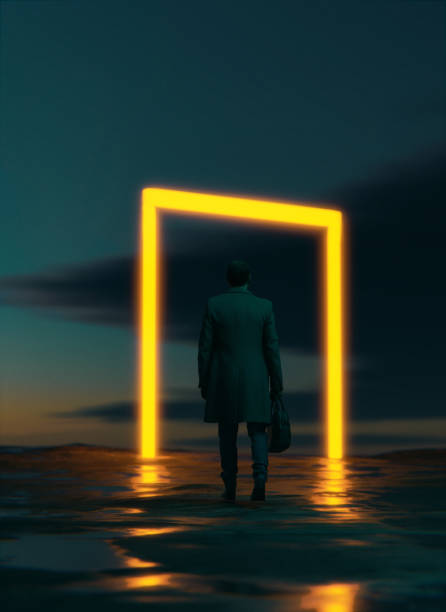 istock Ready to enter yellow portal at night 1399930572