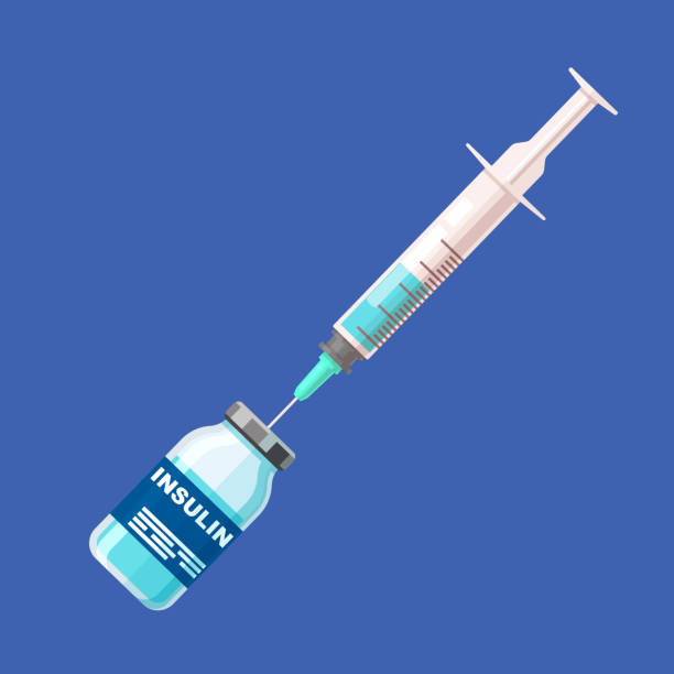 ilustrações de stock, clip art, desenhos animados e ícones de medical syringe with a bottle of insulin - syringe vaccination vial insulin