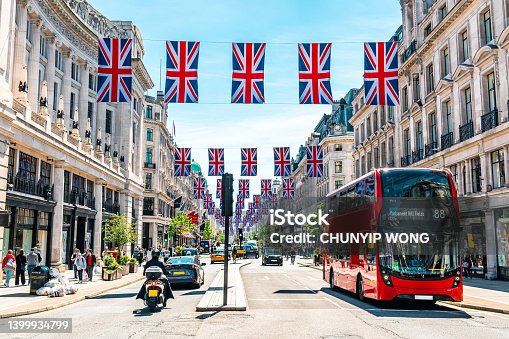 istock Union Jacks on Oxford Street for the Queen's Platinum Jubilee 1399934799