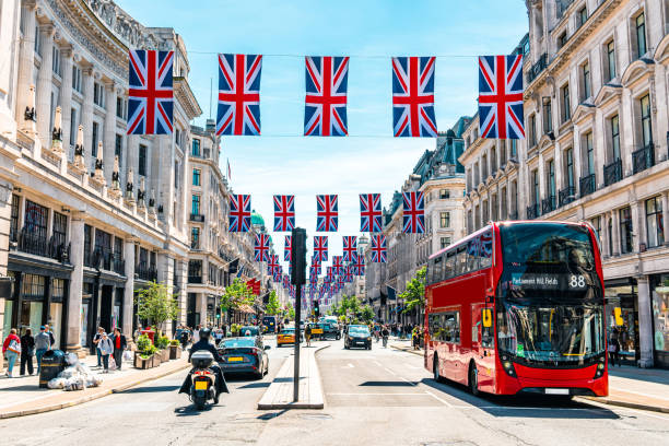 Union Jacks on Oxford Street for the Queen's Platinum Jubilee stock photo