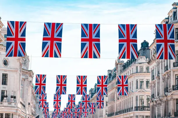 Photo of London architecture: union jack flags