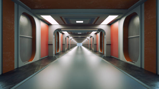 istock 3d render. Futuristic hallway. Concept of modern architecture and interior spaceship 1399936085