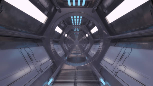 istock 3d render. Futuristic hallway. Concept of modern architecture and interior spaceship 1399936169