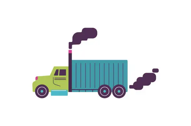 Vector illustration of Car polluting the atmosphere with emissions, flat vector illustration isolated.
