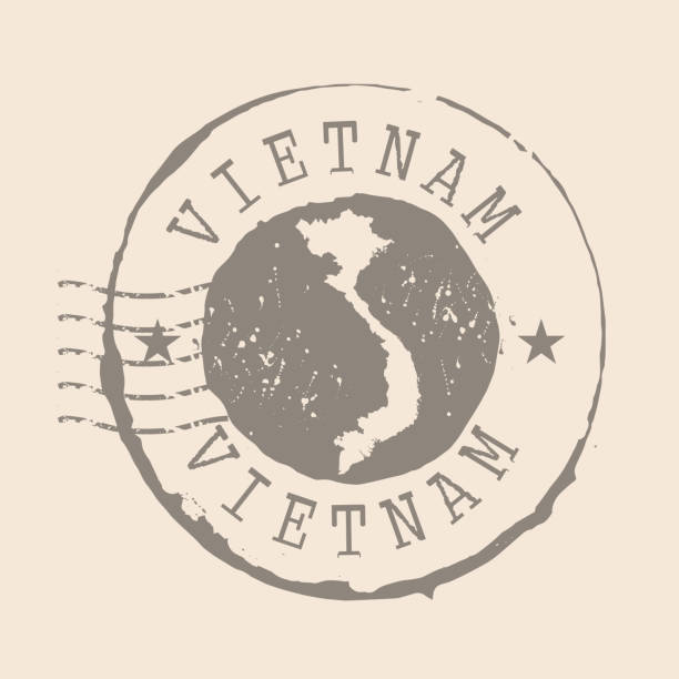 ilustraciones, imágenes clip art, dibujos animados e iconos de stock de sello postal de vietnam. mapa silhouette sello de goma.  diseño retro travel. sello de map vietnam grunge para tu diseño.  eps10 - rubber stamp mail passport travel