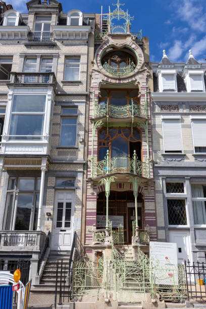 Brussels, Belgium - July 17, 2018: A house in the Quartier des Squares district of Brussels designed by Gustave Strauven in the Art Nouveau style