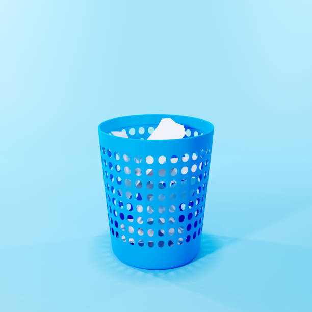 3d render of a trash can with paper icon isolated on a blue background.Digital image illustration. 3d render of a trash can with paper icon isolated on a blue background.Digital image illustration. utilize stock pictures, royalty-free photos & images