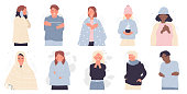 istock People shiver and hate winter cold weather set, young man and woman feeling unwell 1399939688