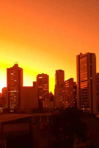 Dramatic sky at dusk over the city of São Paulo in Brazil