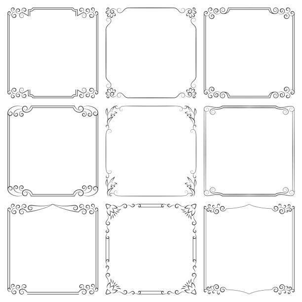 ilustraciones, imágenes clip art, dibujos animados e iconos de stock de conjunto vectorial de marcos cuadrados con remolinos y adornos florales - pattern backgrounds classical style baroque style