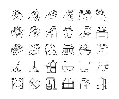 Clean and Hygienic Thin Line Icons Set