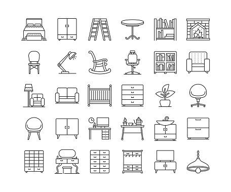Furniture Thin Line Icons Set