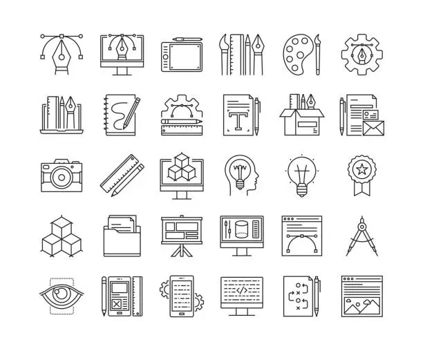 Vector illustration of Graphic Design Thin Line Icons Set