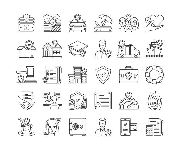 ilustrações de stock, clip art, desenhos animados e ícones de insurance thin line icons set - auto accidents symbol insurance computer icon