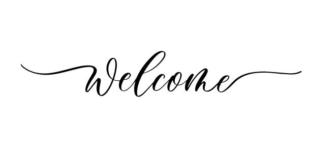 willkommen. hochzeitskalligraphie-phrase für einladungszeichen. - welcome schild stock-grafiken, -clipart, -cartoons und -symbole