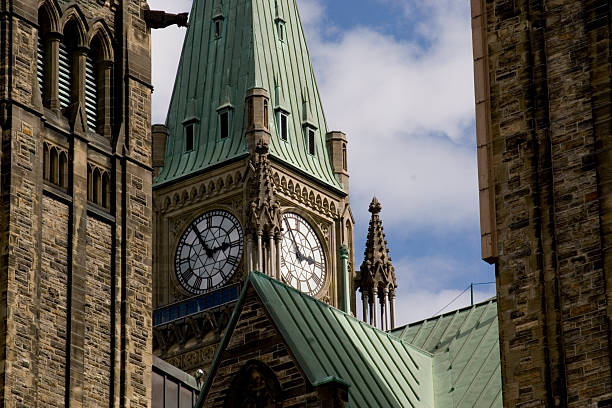 Canada's Capitol Shot of the Peace Tower, part of the main block of Canada's parliment buildings in Ottawa. parliament building stock pictures, royalty-free photos & images