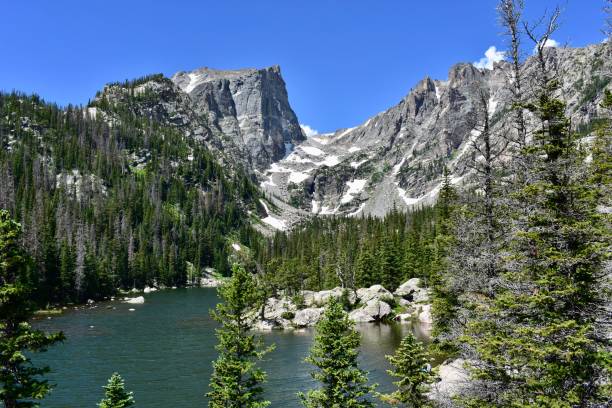 Hallett Peak, Emerald Lake, Rocky Mountain National Park, Colorado Emerald Lake and Hallett Peak hallett peak stock pictures, royalty-free photos & images