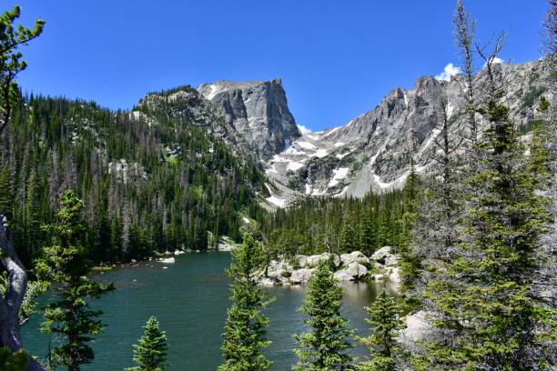 Hallett Peak, Emerald Lake, Rocky Mountain National Park, Colorado Emerald Lake and Hallett Peak colorado rocky mountain national park lake mountain stock pictures, royalty-free photos & images