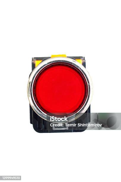 Electric Stop Push Button Isolated On The White Background Stock Photo - Download Image Now