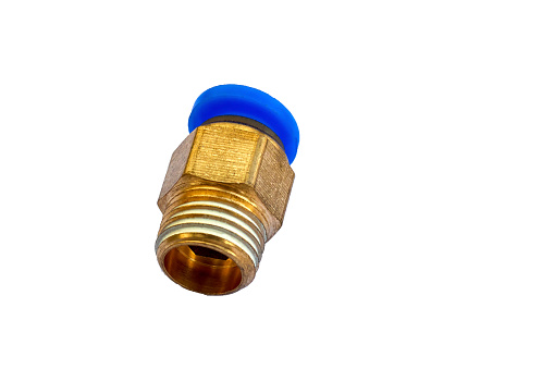 straight brass or bronze collet fitting for clamping a pneumatic tube isolated
