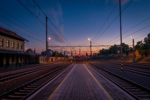 Hostivar station in Prague with sunset color fresh evening