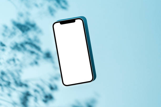 Blank screen smart phone mockup, template on blue background stock photo