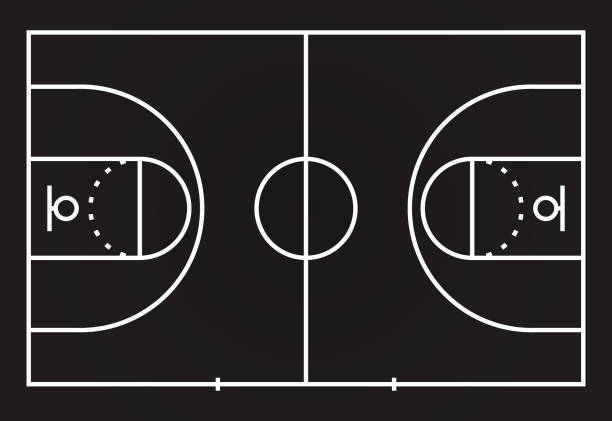 Basketball court in line style. Basketball field icon. Basketball court in line style. Basketball field icon. Vector illustration of playground. Top view. Coach table for tactic presentation for players. Sports strategy. asphalt basketball court stock illustrations