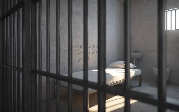 Photo of Prison cell with light from the window.3d rendering