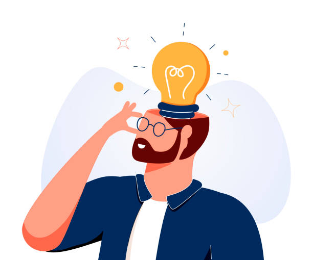 ilustrações de stock, clip art, desenhos animados e ícones de business solution. dreaming creativity. think outside the box, light bulb head, idea, brainstorming. new idea. - box thinking creativity inspiration