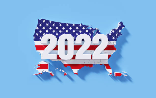 istock US 2022 Midterm Election Concept - 2022 Written Over American Physical Map Textured with American Flag 1399958095